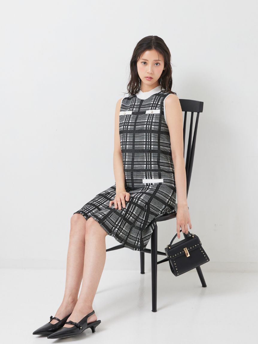 CELFORD「【洗える】【WEB限定カラー】チェックジャカードミニニットワンピースセット」|ワンピース|
