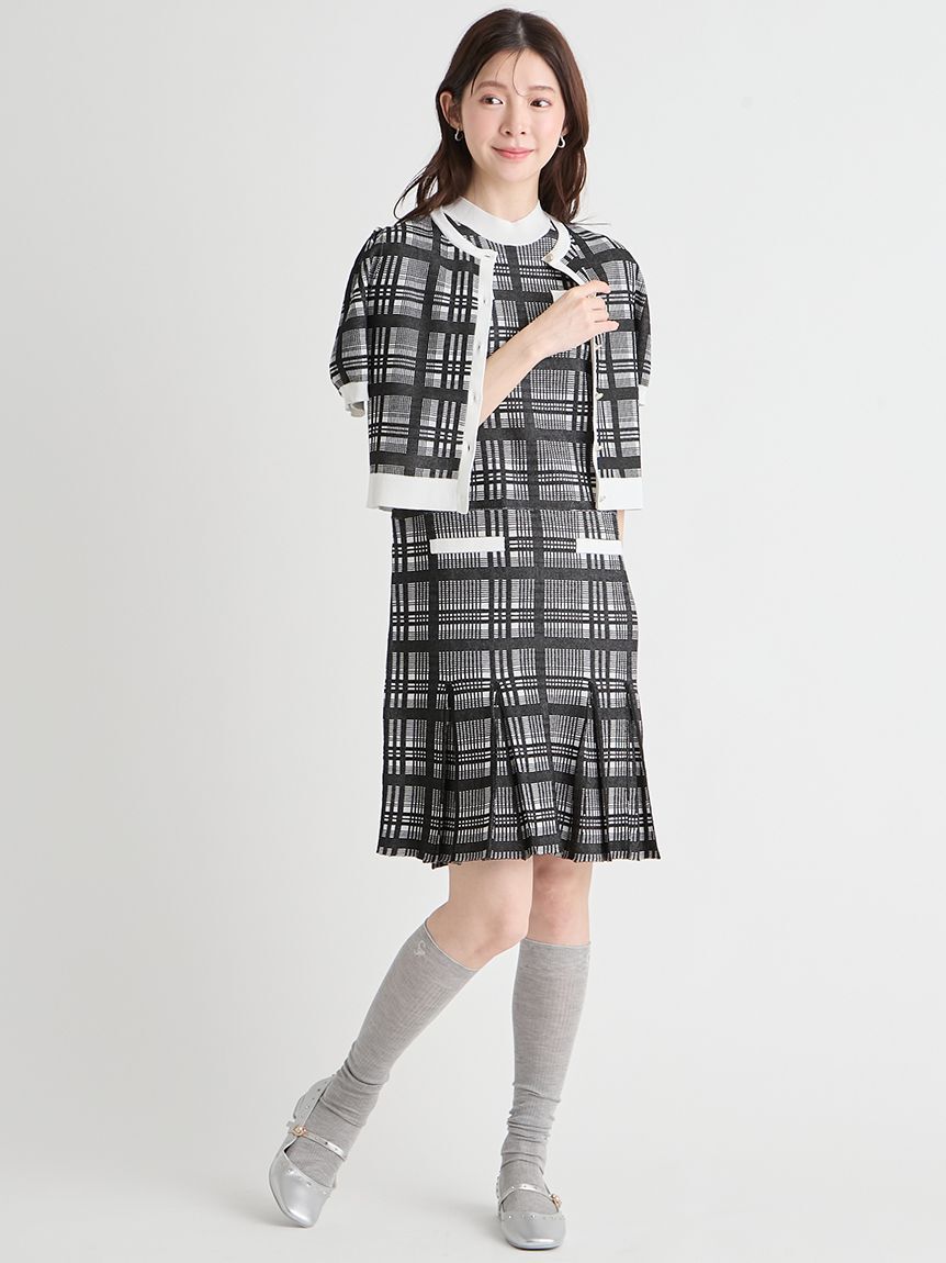 CELFORD「【洗える】【WEB限定カラー】チェックジャカードミニニットワンピースセット」|ワンピース|