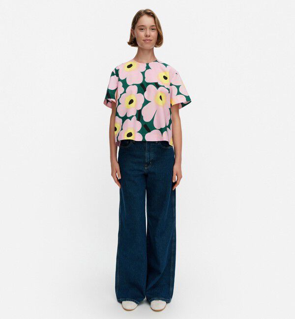 Marimekko「Huojunta Unikko ブラウス」|シャツ・ブラウス|ｸﾞﾘｰﾝ&times;ﾗｲﾄﾋﾟﾝｸ