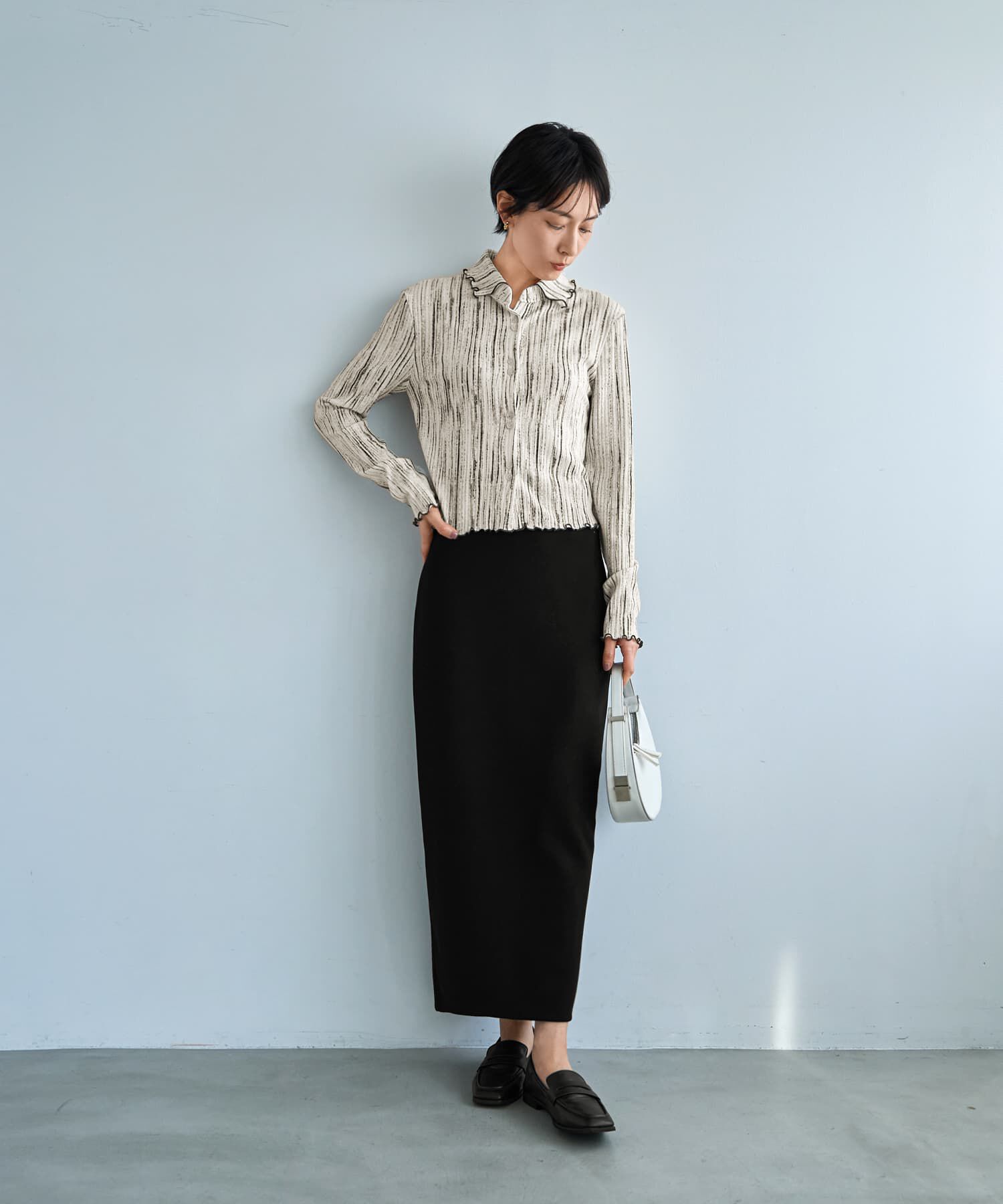STYLE DELI「かすれ柄編みWボタン襟付きトップス」|ニット・セーター|