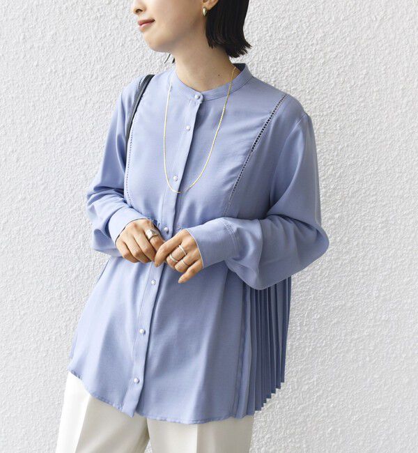 SHIPS for women「【WEB限定】〈手洗い可能〉ストレッチ ジョーゼット プリーツ ブラウス」|シャツ・ブラウス|スカイブルー
