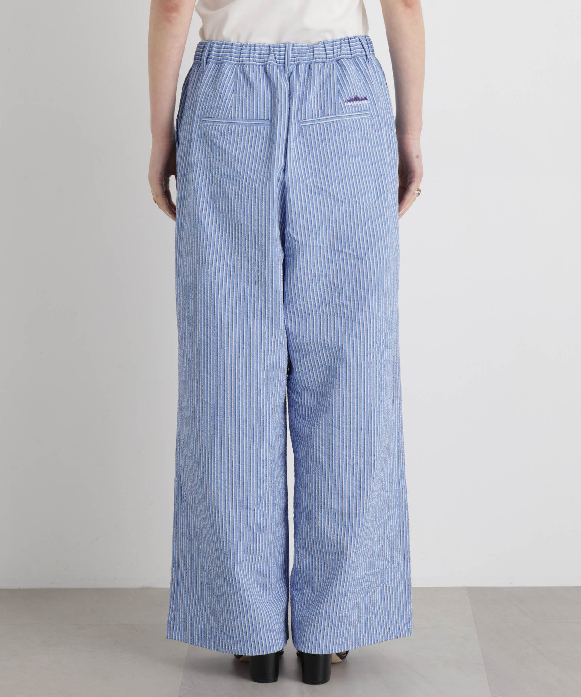 nano･universe「THOUSAND MILE/SEERSUCKER STRIPE WIDE PANTS(セットアップ可)」|チノ|