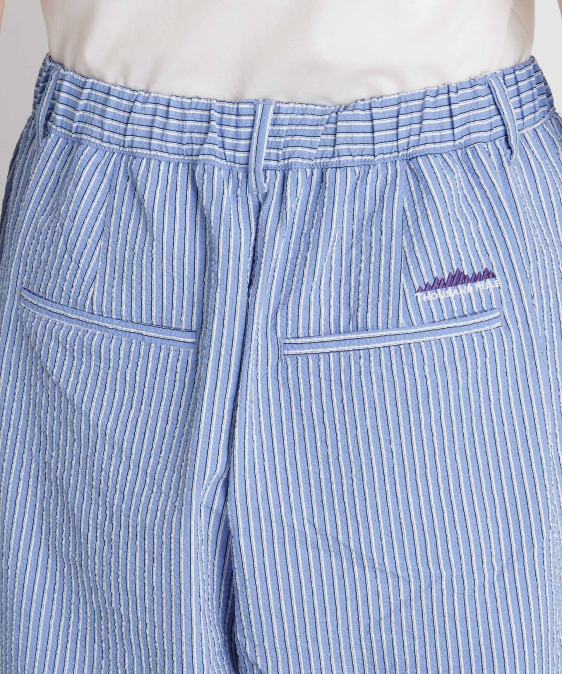 nano･universe「THOUSAND MILE/SEERSUCKER STRIPE WIDE PANTS(セットアップ可)」|チノ|