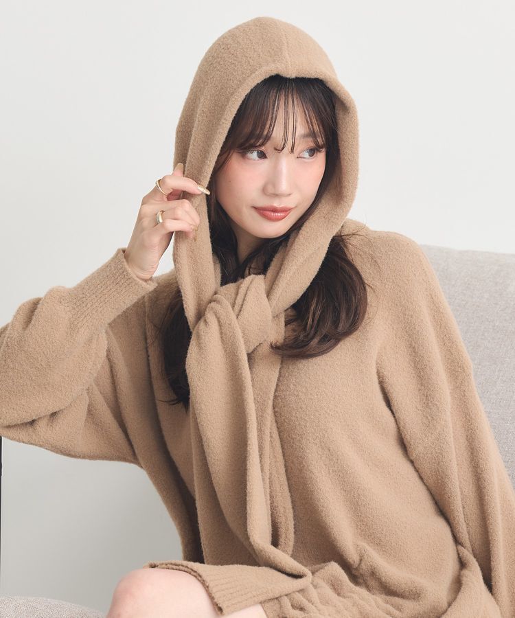 earth music&ecology「パウダーシャギーフーディーマフラー」|マフラー|Beige
