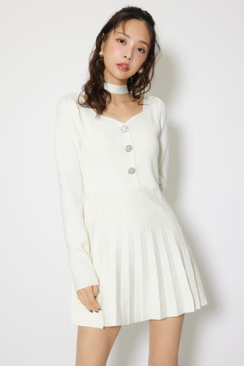 rienda「フロントビジュープリーツミニニットワンピース」|ワンピース|WHT