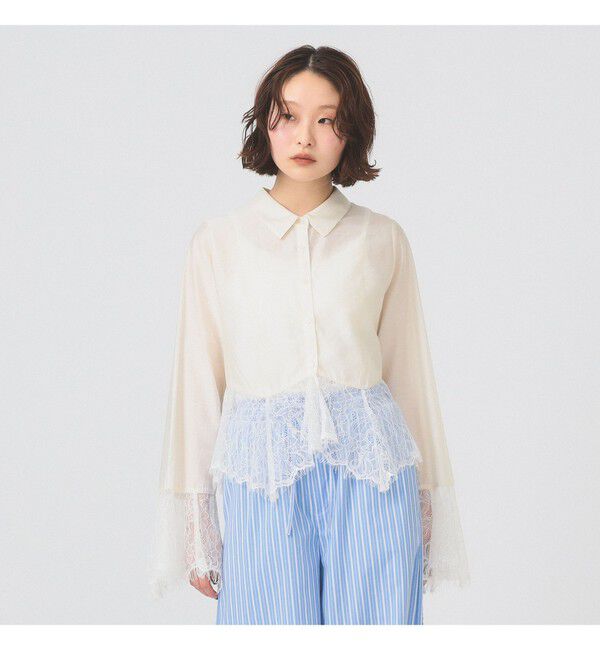 Ray BEAMS 「レース キリカエ フレア スリーブ シャツ」|シャツ・ブラウス|IVORY