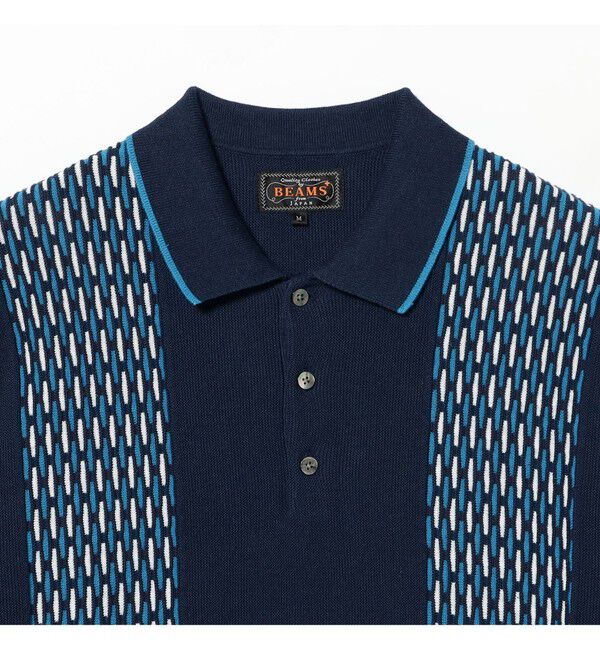 BEAMS PLUS「Knit Polo Front Stripe Jacquard」|ポロシャツ|