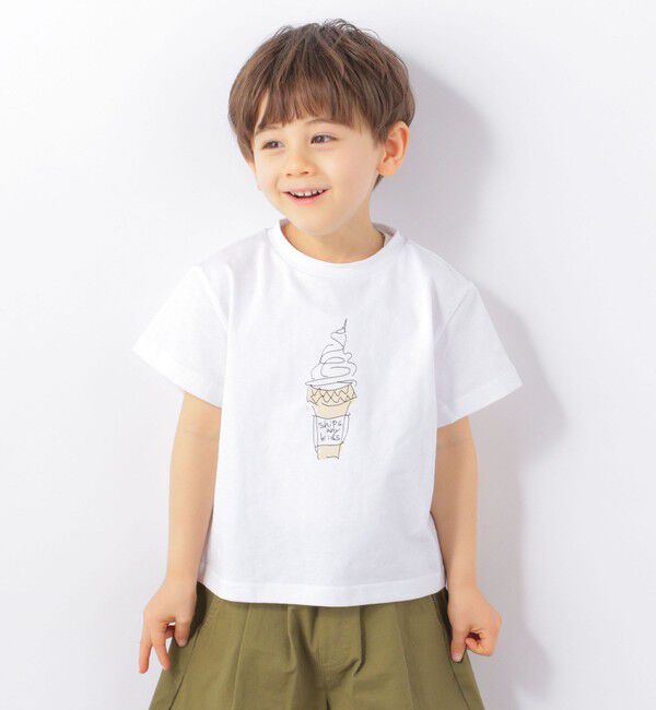 SHIPS any「SHIPS any: ドローイング プリント 半袖 Tシャツ <KIDS>」|Tシャツ・カットソー|アイボリー