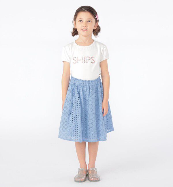 SHIPS KIDS「SHIPS KIDS:100～130cm / ガーリー 刺繍 ロゴ TEE」|Tシャツ・カットソー|