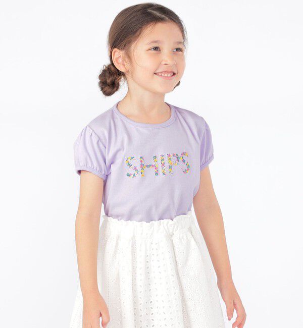 SHIPS KIDS「SHIPS KIDS:100～130cm / ガーリー 刺繍 ロゴ TEE」|Tシャツ・カットソー|