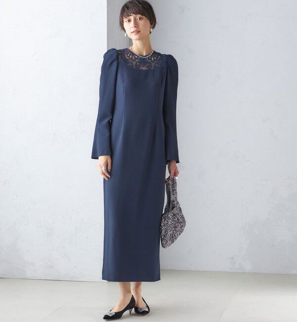 SHIPS for women「troisiemeCHACO:レース 切替 ワンピース（セレモニー対応可）」|ワンピース|ネイビー