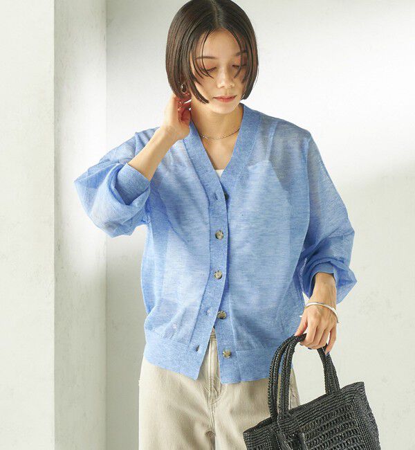 SHIPS for women「〈手洗い可能〉麻混 シアー Vネック カーディガン」|カーディガン|