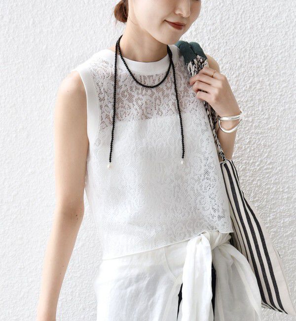 SHIPS for women「《予約》〈手洗い可能〉レース ジャカード 2WAY ノースリーブ カットソー」|Tシャツ・カットソー|