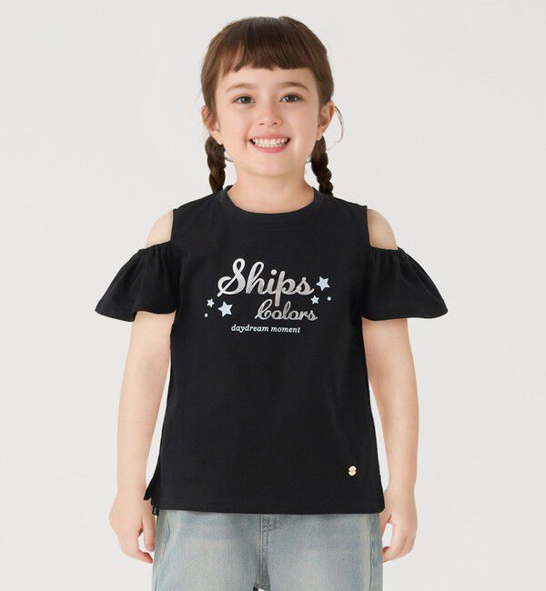 SHIPS Colors 「《予約》SHIPS Colors:100～140cm /〈洗濯機可能〉オープンショルダー Tシャツ◆」|Tシャツ・カットソー|ブラック