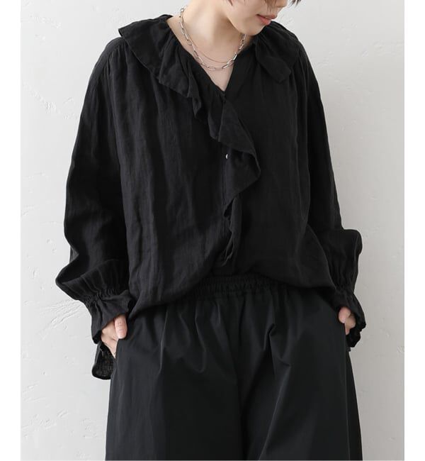 journal standard luxe「フレンチリネン フリルパフブラウス」|シャツ・ブラウス|ブラック