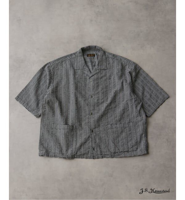 J.S.Homestead「《予約》J.S.Homestead / ドビー チェック リラックス オープン カラー シャツ」|シャツ・ブラウス|ブラック A