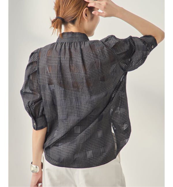 journal standard L'essage「《予約/手洗い可》シアーチェック/フラワー/無地 ハーフスリーブボウタイブラウス」|シャツ・ブラウス|