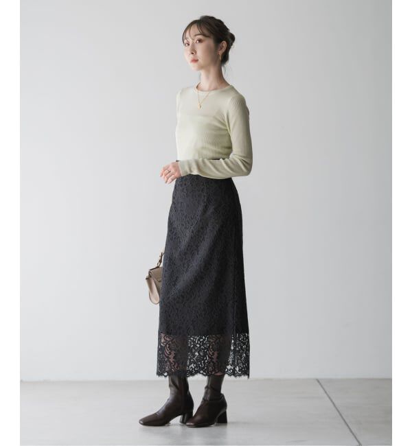 NOBLE「《追加 / WEB+一部店舗限定》リバーレースIラインスカート」|スカート|