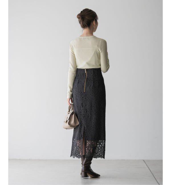 NOBLE「《追加 / WEB+一部店舗限定》リバーレースIラインスカート」|スカート|