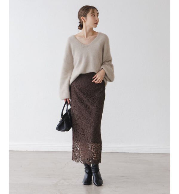 NOBLE「《追加 / WEB+一部店舗限定》リバーレースIラインスカート」|スカート|