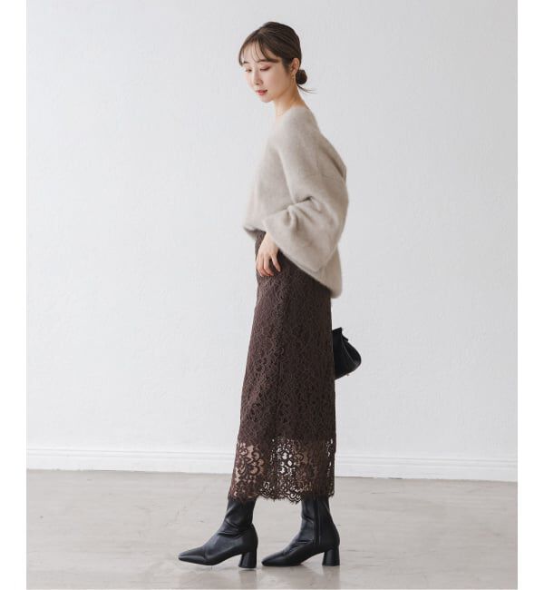 NOBLE「《追加 / WEB+一部店舗限定》リバーレースIラインスカート」|スカート|