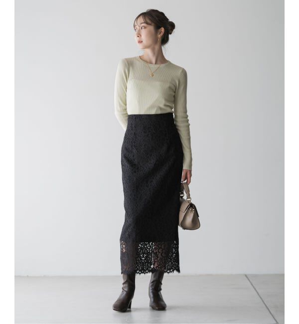 NOBLE「《追加 / WEB+一部店舗限定》リバーレースIラインスカート」|スカート|