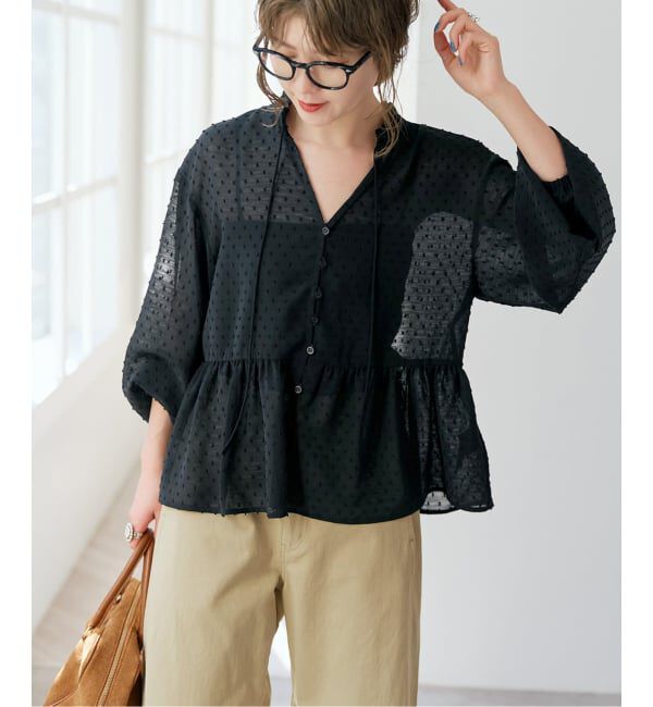 Spick and Span「《WEB限定》ドビードットフリルリボンブラウス」|シャツ・ブラウス|ブラック