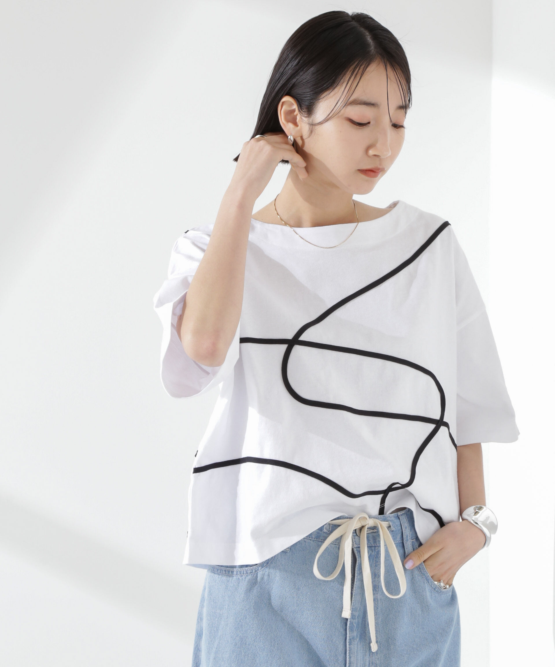 nano･universe「コード刺繍クルーネックカットトップス」|Tシャツ・カットソー|