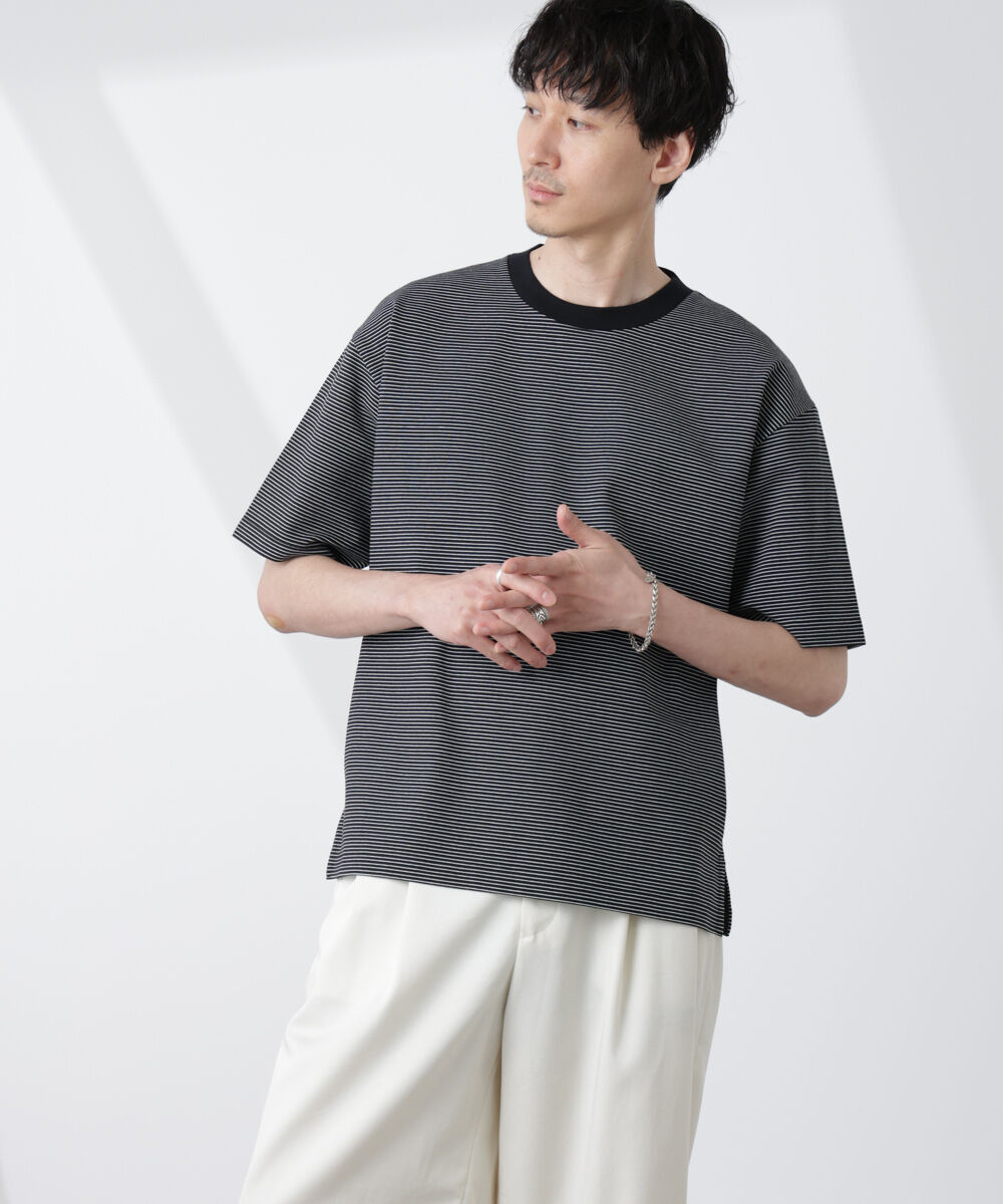 nano･universe「ワイドシルエットボーダーTシャツ」|Tシャツ・カットソー|ブラック