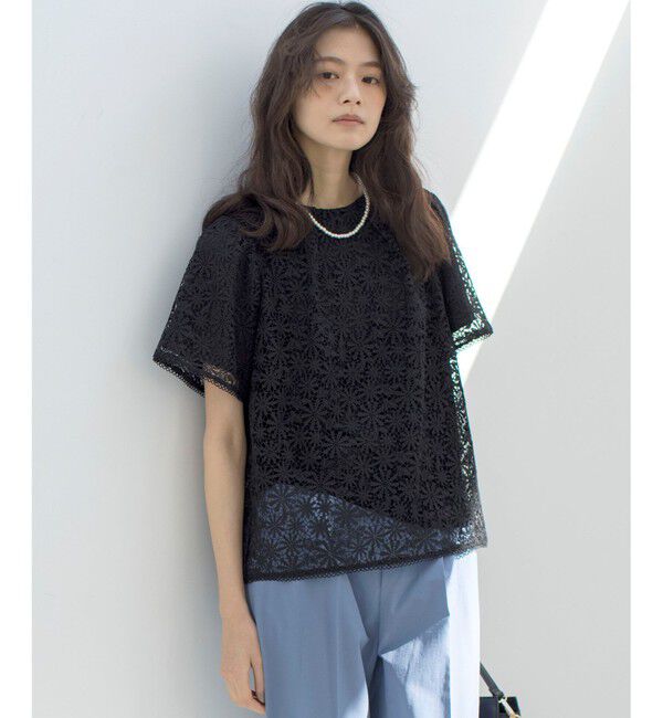 組曲「フラワーレース ブラウス」|Tシャツ・カットソー|ブラック系