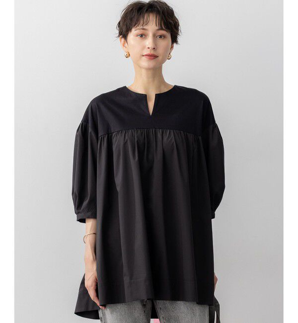23区「【洗える】シルキータフタコンビ チュニック カットソー」|Tシャツ・カットソー|ブラック系