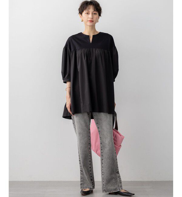 23区「【洗える】シルキータフタコンビ チュニック カットソー」|Tシャツ・カットソー|