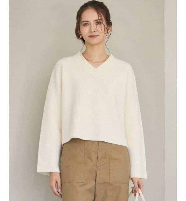 23区「【SLOW/一部店舗限定】ソフトウール Vネック ニット」|ニット・セーター|ホワイト系