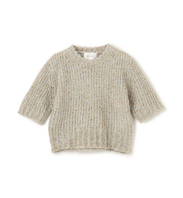 BEIGE,「【洗える・Precious 4月号掲載】TRITOMA / ラメクルーネック半袖ニット」|ニット・セーター|