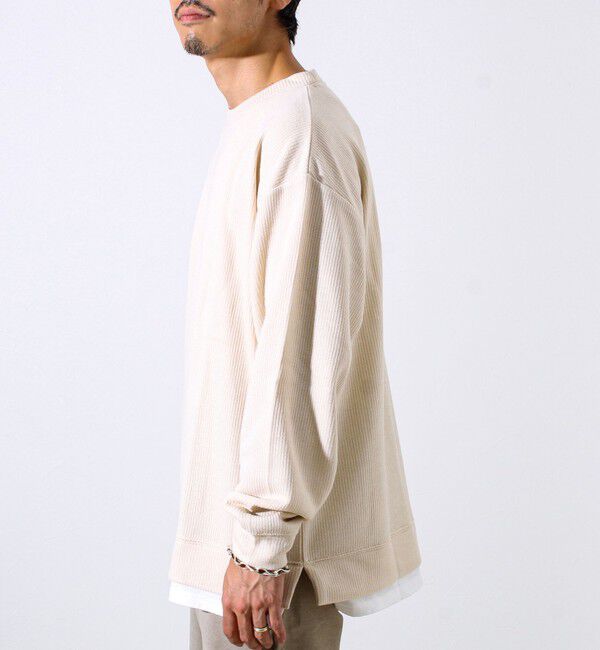 GLOSTER「【1枚でレイヤード見え】畦ニットソー裏起毛フェイクレイヤードロングスリーブ」|Tシャツ・カットソー|