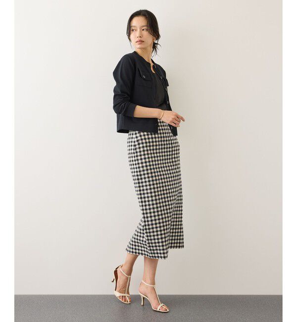 ROPE「[美人スカート]別注リネン混ギンガムチェックポケット付きタイトスカート/26SS・イージーケア」|スカート|