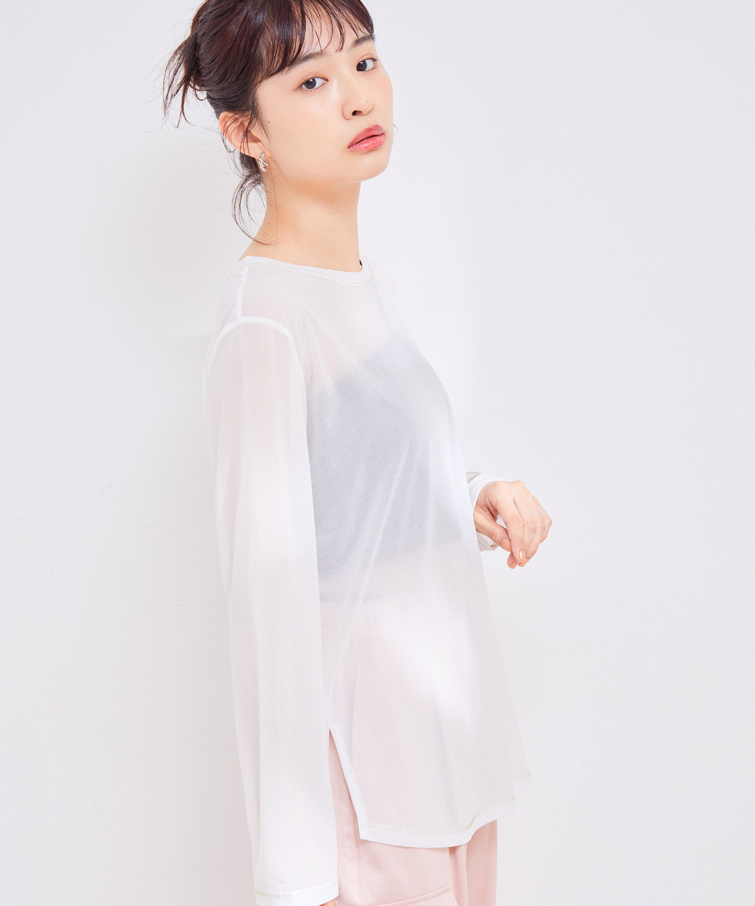 VIS「【洗える】クルーネックシアーロングTシャツ」|Tシャツ・カットソー|