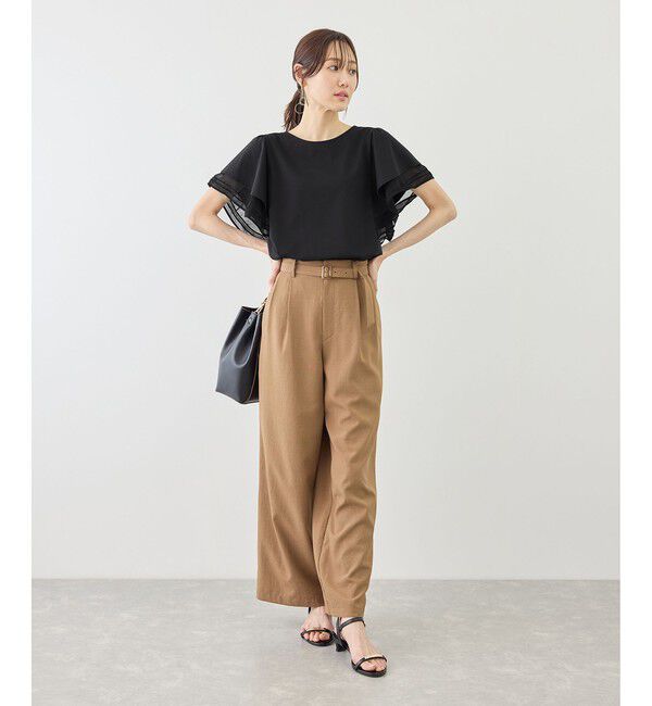Rope&rsquo;Picnic「レースドッキングフレアスリーブカットトップス/UVカット・接触冷感」|Tシャツ・カットソー|