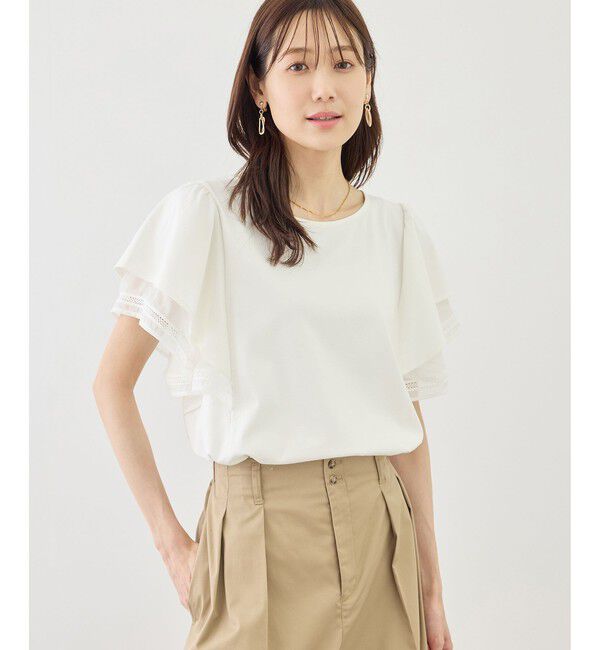 Rope&rsquo;Picnic「レースドッキングフレアスリーブカットトップス/UVカット・接触冷感」|Tシャツ・カットソー|