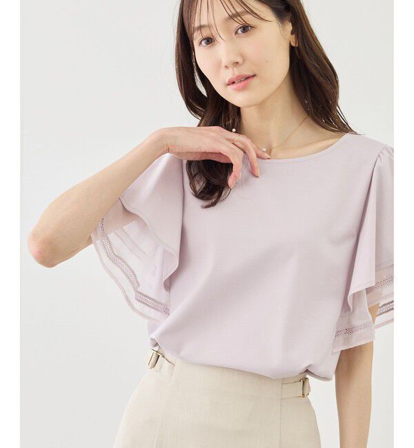 Rope&rsquo;Picnic「レースドッキングフレアスリーブカットトップス/UVカット・接触冷感」|Tシャツ・カットソー|