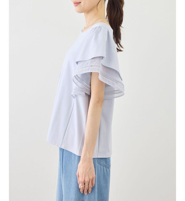 Rope&rsquo;Picnic「レースドッキングフレアスリーブカットトップス/UVカット・接触冷感」|Tシャツ・カットソー|