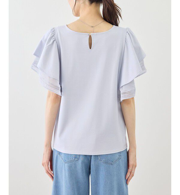 Rope&rsquo;Picnic「レースドッキングフレアスリーブカットトップス/UVカット・接触冷感」|Tシャツ・カットソー|