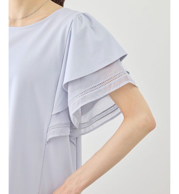 Rope&rsquo;Picnic「レースドッキングフレアスリーブカットトップス/UVカット・接触冷感」|Tシャツ・カットソー|