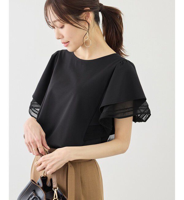 Rope&rsquo;Picnic「レースドッキングフレアスリーブカットトップス/UVカット・接触冷感」|Tシャツ・カットソー|