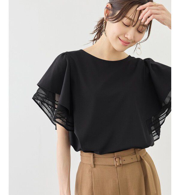 Rope&rsquo;Picnic「レースドッキングフレアスリーブカットトップス/UVカット・接触冷感」|Tシャツ・カットソー|
