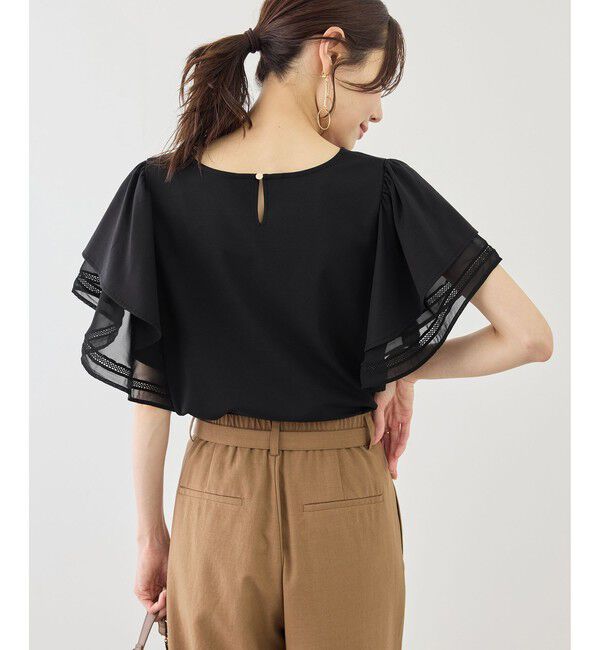 Rope&rsquo;Picnic「レースドッキングフレアスリーブカットトップス/UVカット・接触冷感」|Tシャツ・カットソー|