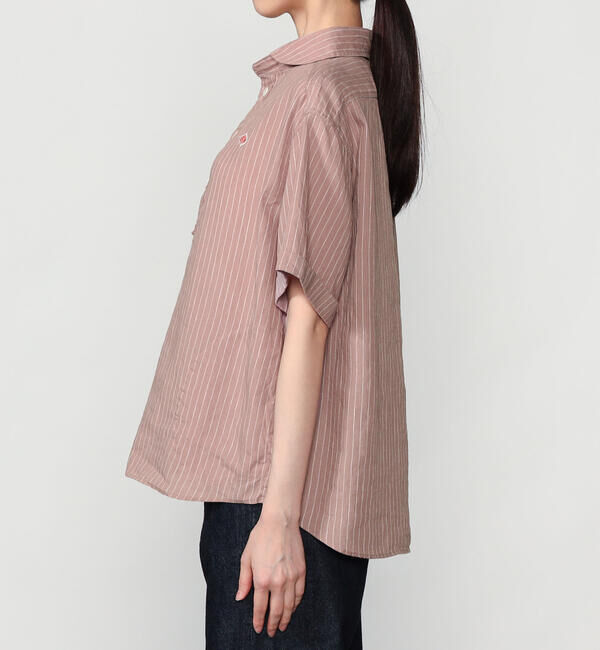 DANTON「DANTON | リネンコットン 丸襟半袖プルオーバーシャツ STRIPE WOMEN」|シャツ・ブラウス|