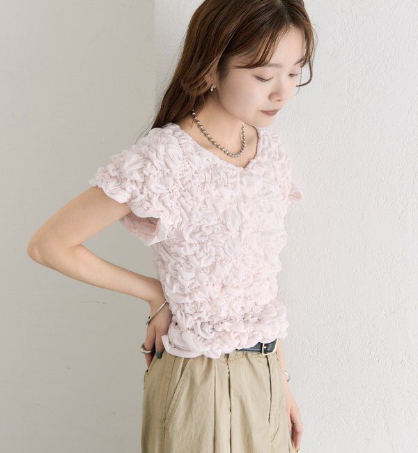  「ふわふわシャーリングTシャツ」|Tシャツ・カットソー|