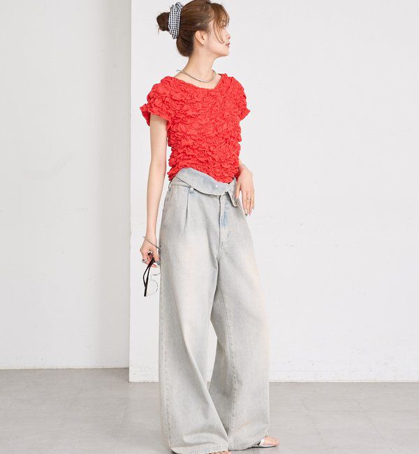  「ふわふわシャーリングTシャツ」|Tシャツ・カットソー|
