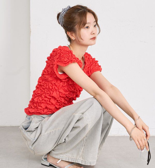  「ふわふわシャーリングTシャツ」|Tシャツ・カットソー|